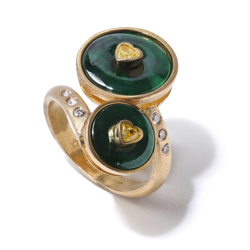 Rotating Toi-et-Moi Jadeite & Yellow Heart Diamond