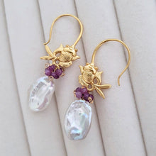 Load image into Gallery viewer, Ivory Keishi Pearl &amp; Red Ruby Zoisite Ear Hooks