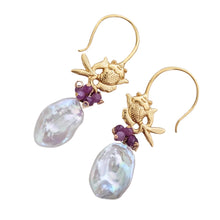 Load image into Gallery viewer, Ivory Keishi Pearl &amp; Red Ruby Zoisite Ear Hooks