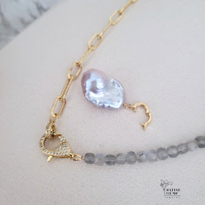 Moonstone & Flameball Pearl Necklace