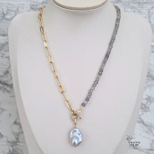 Moonstone & Flameball Pearl Necklace