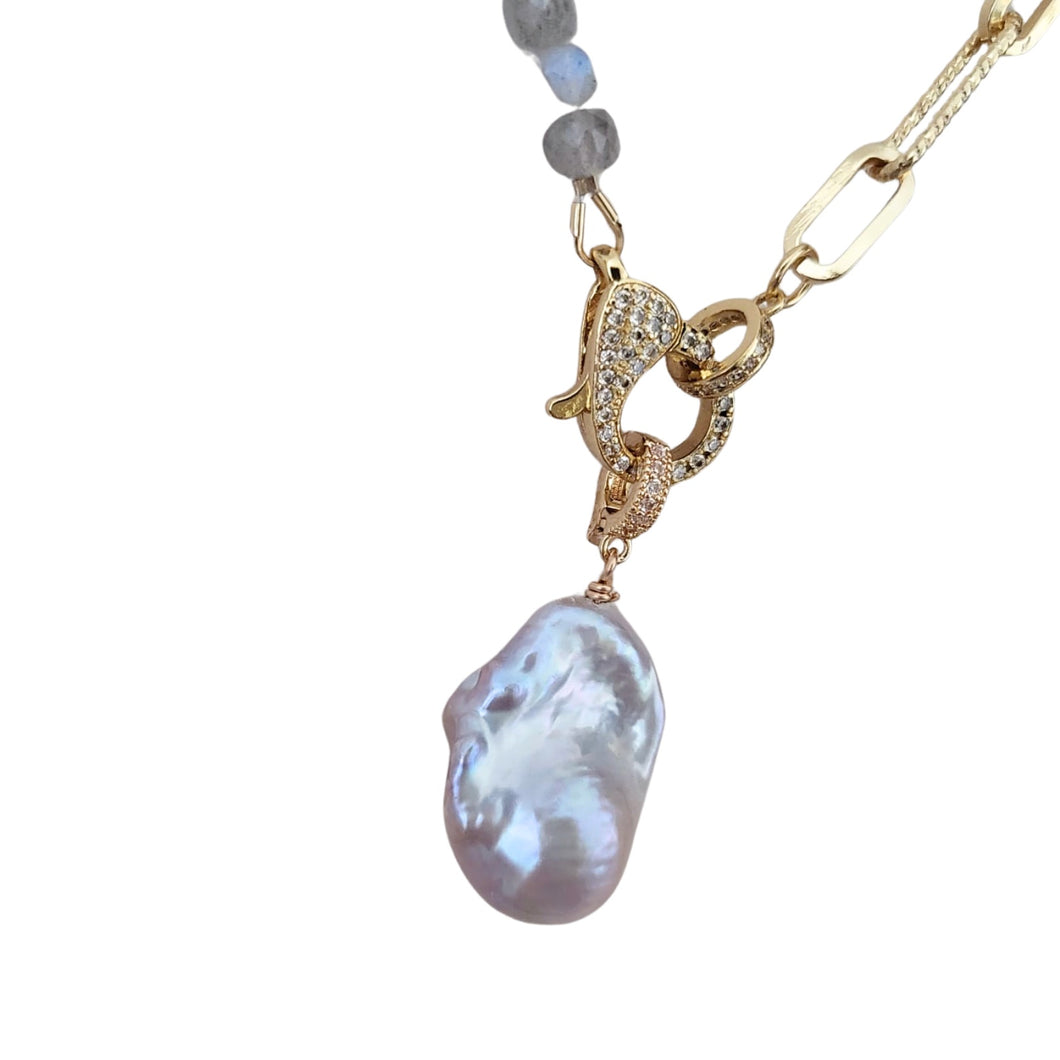 Moonstone & Flameball Pearl Necklace