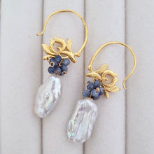 Load image into Gallery viewer, Ivory Keishi Pearl &amp; Kyanite Ear Hooks