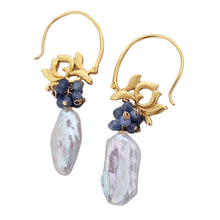 Load image into Gallery viewer, Ivory Keishi Pearl &amp; Kyanite Ear Hooks