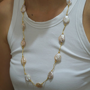 Baroque Pearls with Gold Bar Separator Tubes - 30 inch