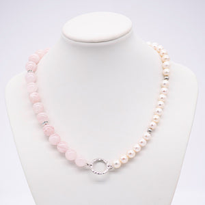 Divided- Pearl and rose quartz necklace