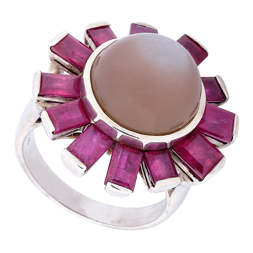 Chocolate Moonstone with Ruby Statement Ring