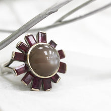 Load image into Gallery viewer, Chocolate Moonstone with Ruby Statement Ring