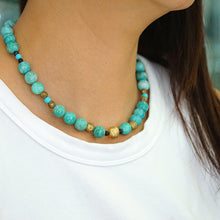 Load image into Gallery viewer, Green Amazonite and Gold Glass Necklace